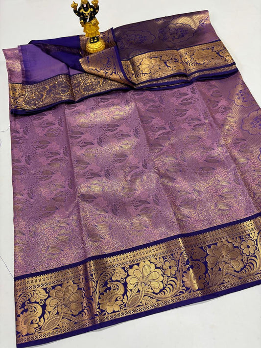 Dusty mauve silk saree with purple border