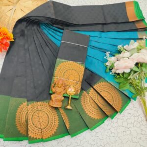 Charcoal Black & Teal Green Saree