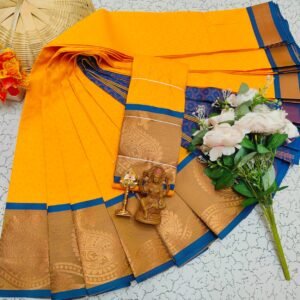 Mustard Yellow & Royal Blue Saree