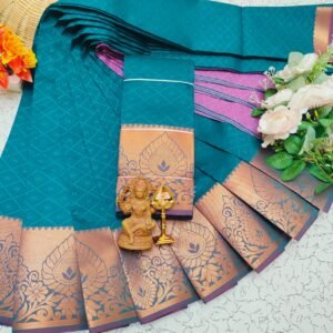 Peacock Blue & Magenta Pink Saree