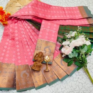 Pink & Bottle Green Saree