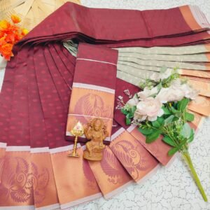 Wine Maroon & Sage Grey Saree