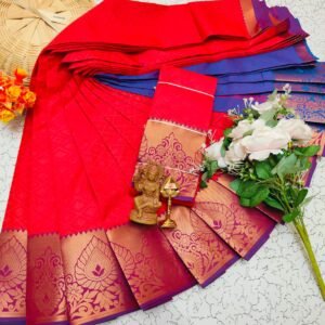 Crimson Red & Purple-Blue Saree
