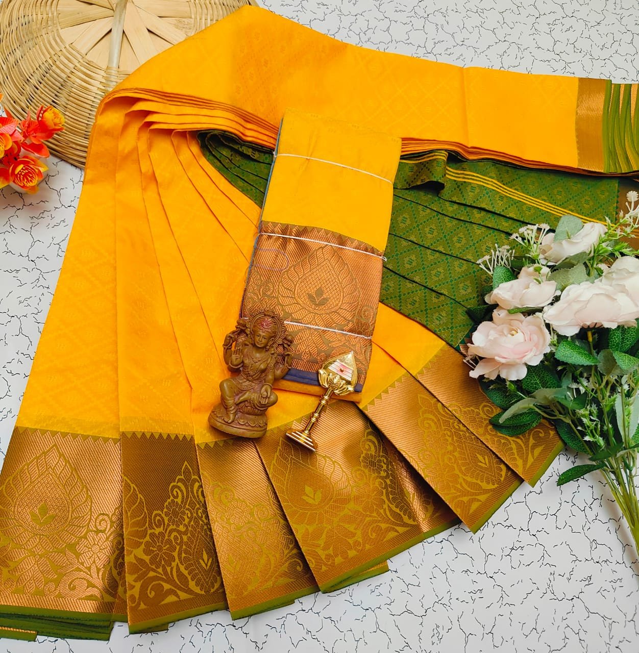 Haldi Yellow & Olive Green Saree