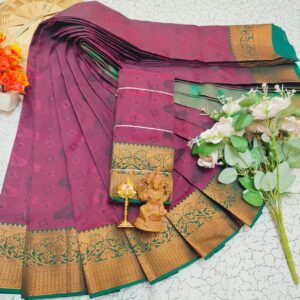Plum Purple & Peacock Green Saree